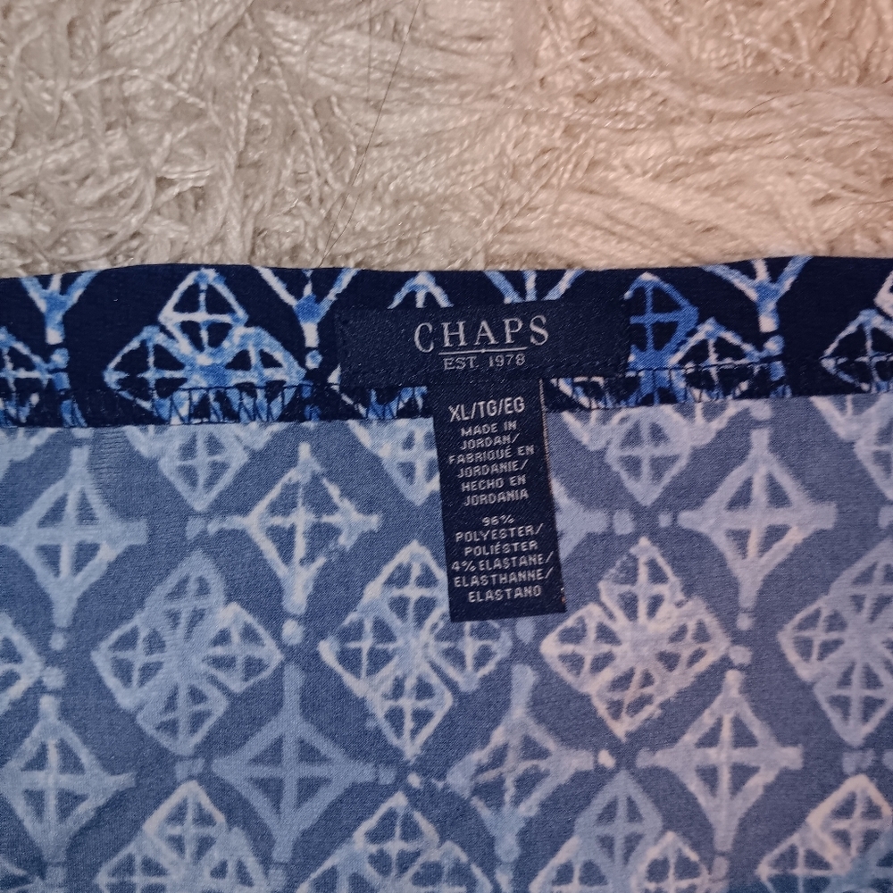 CHAPS Women's Skirt Blue Diamond Geometric Fit Flare Ruffle FLOWY Cross SZ XL - Picture 2 of 4